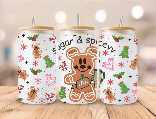 Christmas Gingerbread Boy Sugar And Spiceyy - 16oz Libby UV DTF Wrap