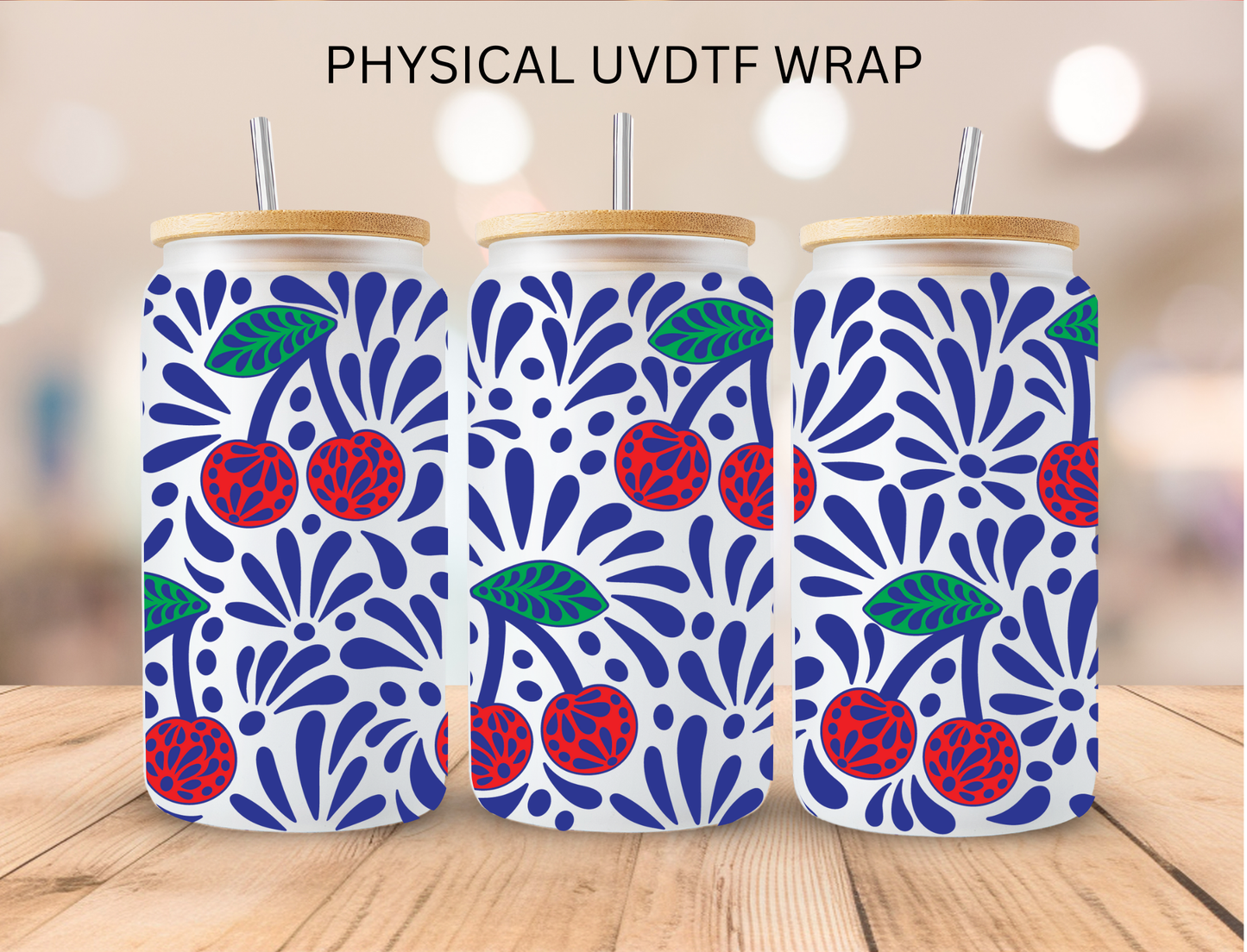 Blue Colored Cherry Talavera - 16 oz / 20 oz Libby UV DTF