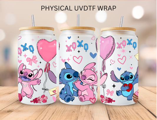 Valentines Blue Alien Love Heart Balloons - 16 oz / 20 oz Libby UV DTF Wrap
