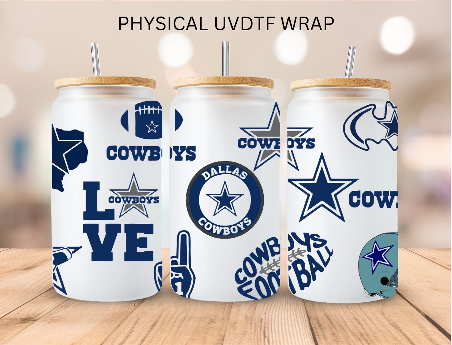 Football Sports Dallas Cowboys V2 - 16 oz / 20 oz Libby UV DTF Wrap