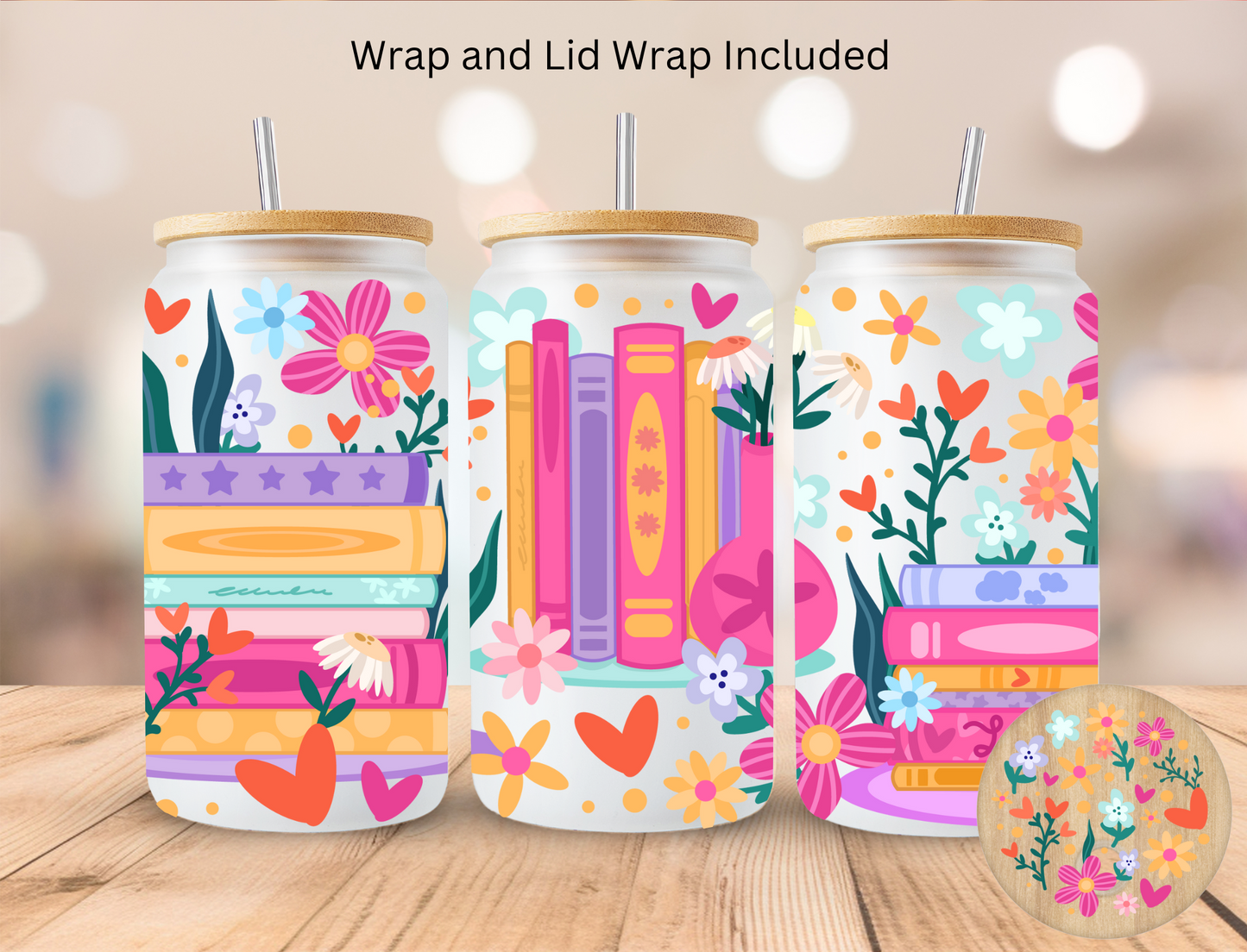 Colorful Bookish - 16 oz / 20 oz Libby UV DTF Wrap and Lid Combo Bundle