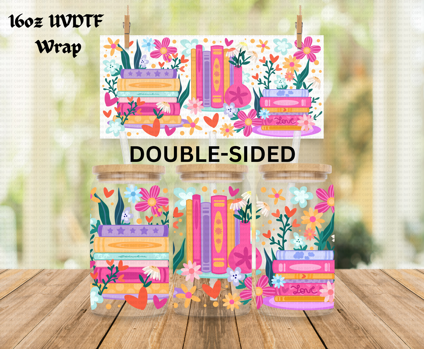 Stacked Books - 16 oz Libby UV DTF DOUBLESIDED Wrap RTS