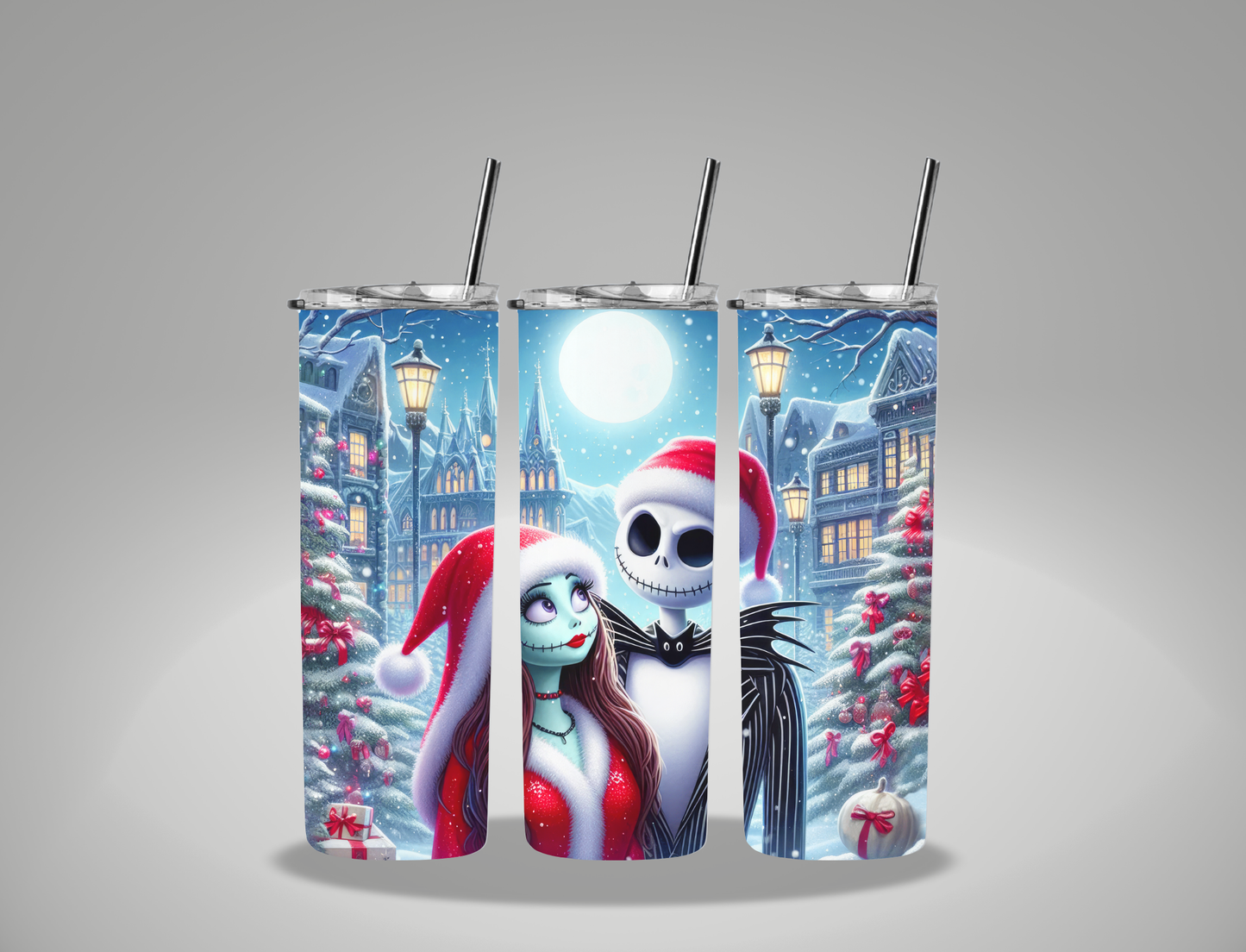 Christmas Skeleton Love - 20oz Skinny Tumbler / 25 Oz Glass Tumbler Wrap