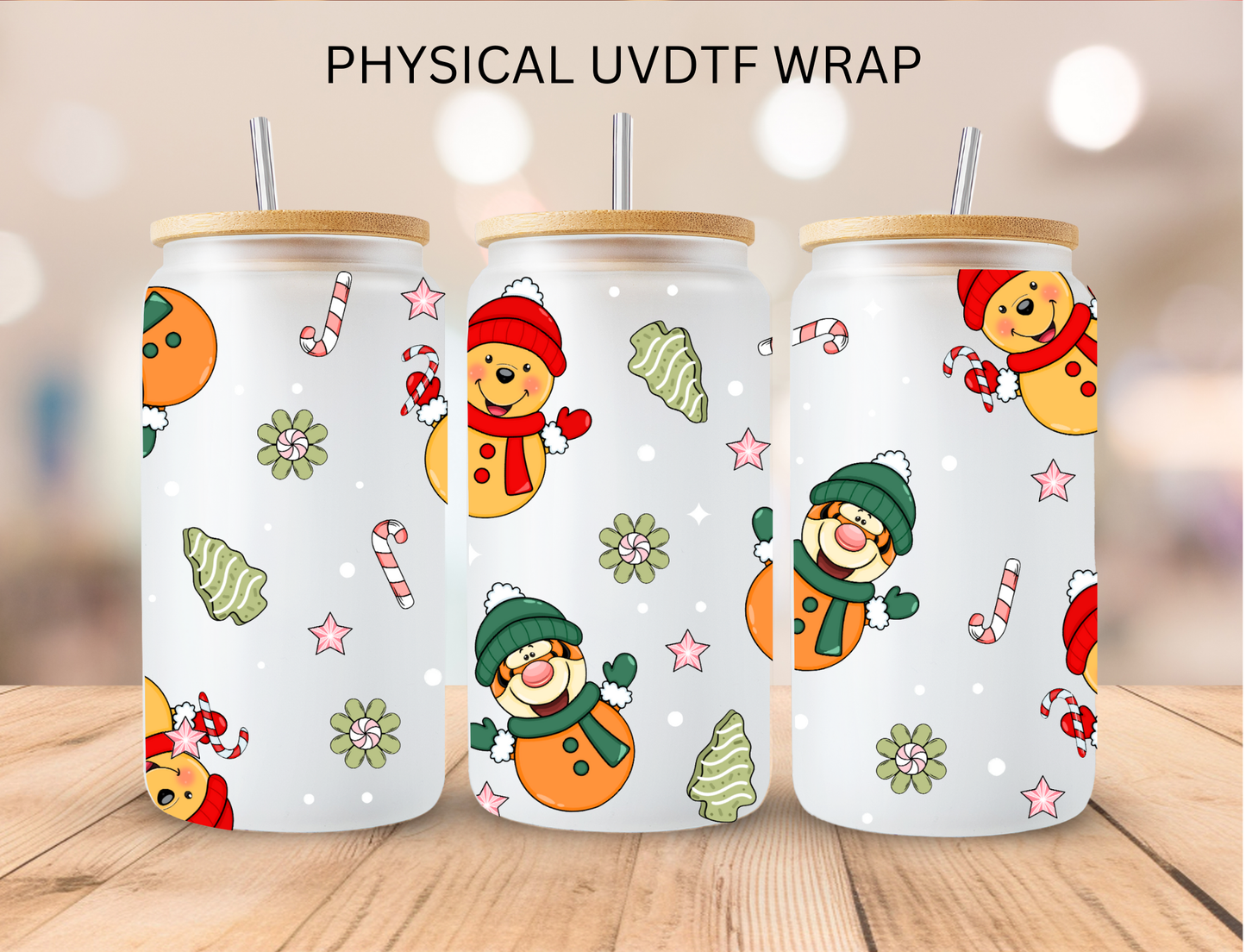 Christmas Pooh And Friends - 16 oz / 20 oz Libby UV DTF Wrap