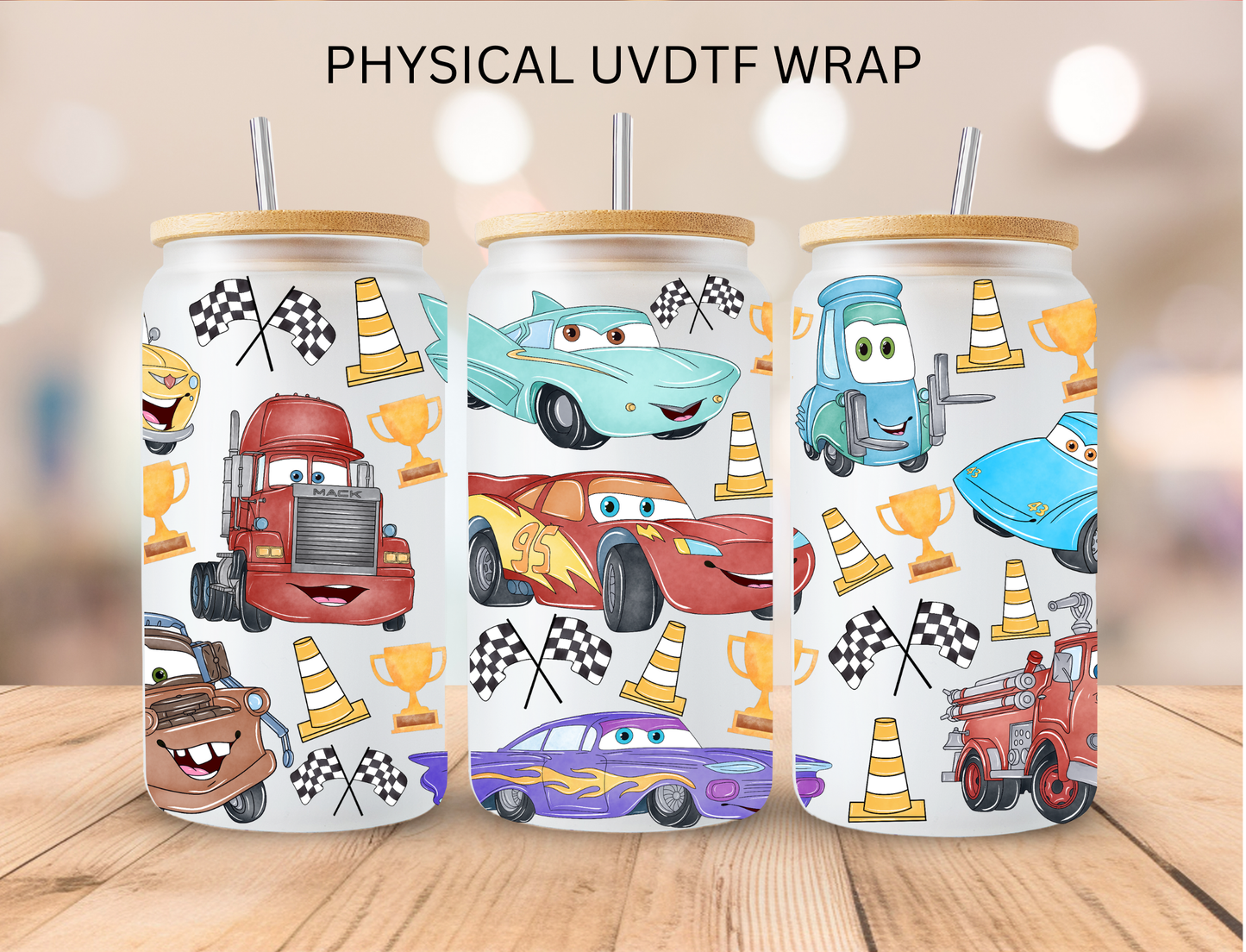 Watercolor Cars Mashup - 16 oz / 20 oz Libby UV DTF