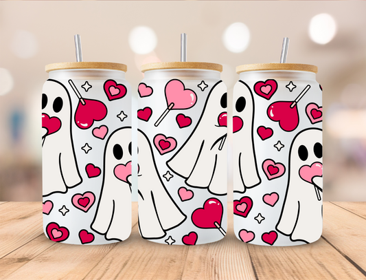 Valentines Ghosts With Heart Lolipops - 16 oz / 20 oz Libby UV DTF Wrap