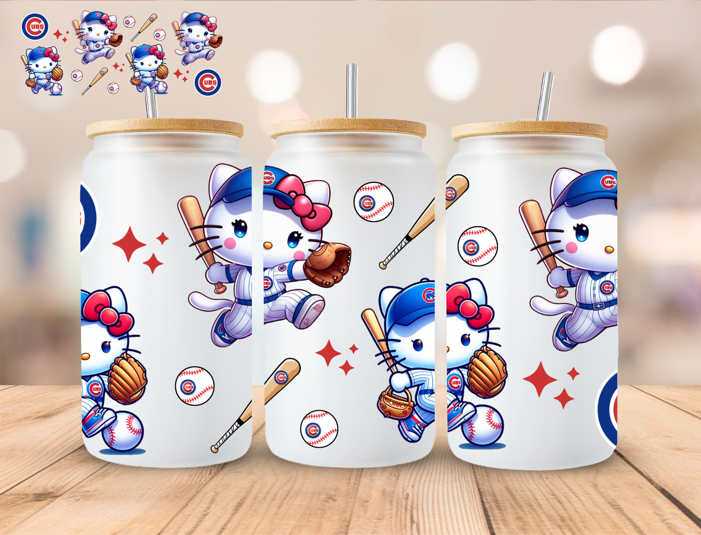 UBS Baseball Kitty - 16 oz / 20 oz Libby UV DTF Wrap