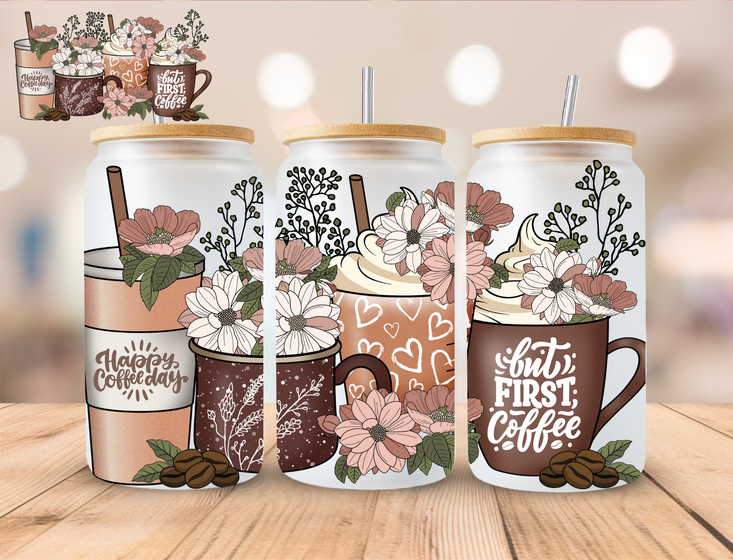 But First Cofee - 16 oz / 20 oz Libby UV DTF Wrap