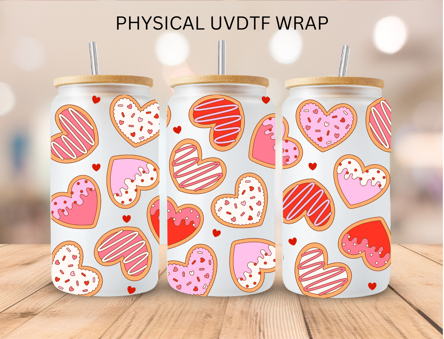 Valentines Sugar Cookie Hearts - 16 oz / 20 oz Libby UV DTF