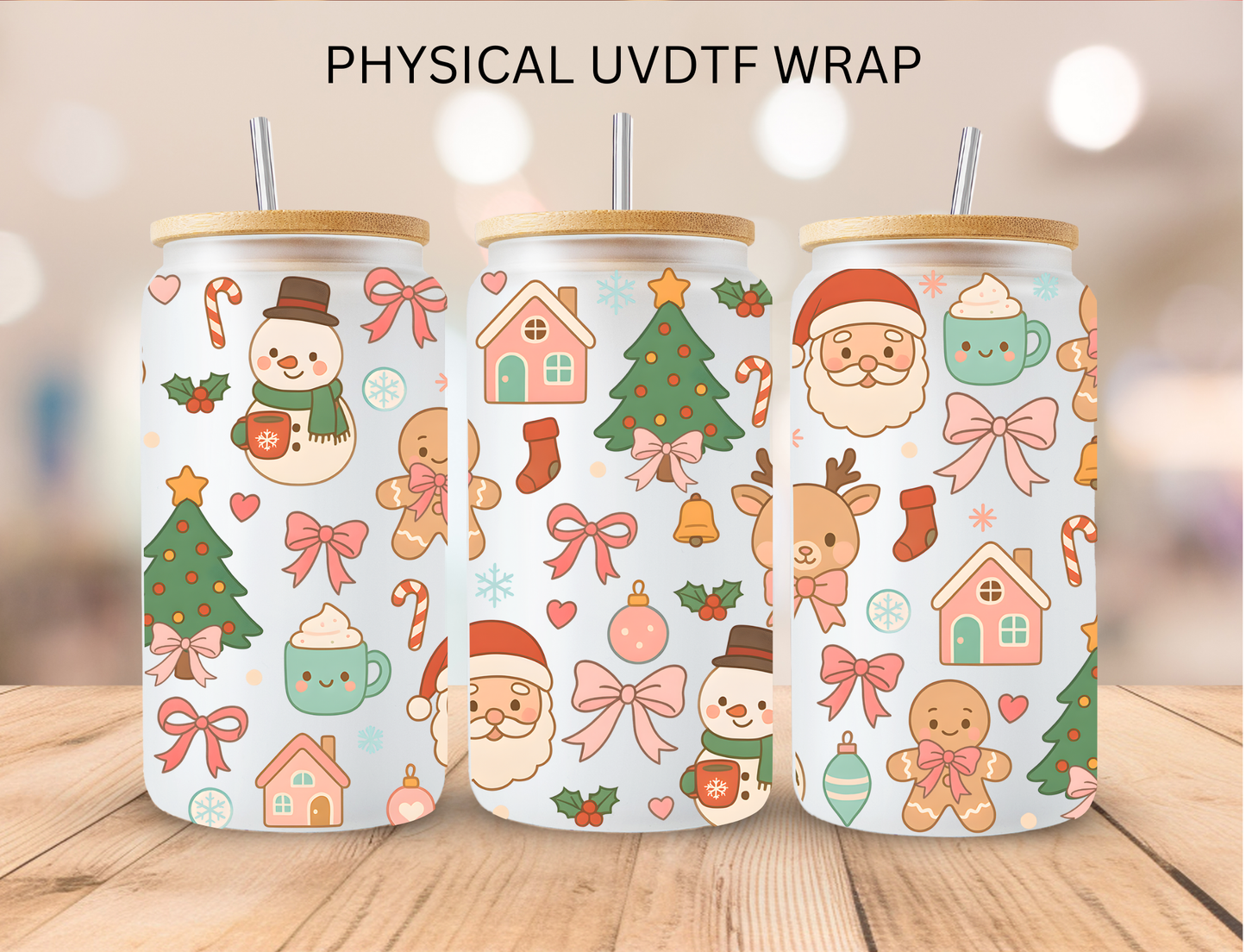 Christmas Watercolor Mashup - 16 oz / 20 oz Libby UV DTF Wrap