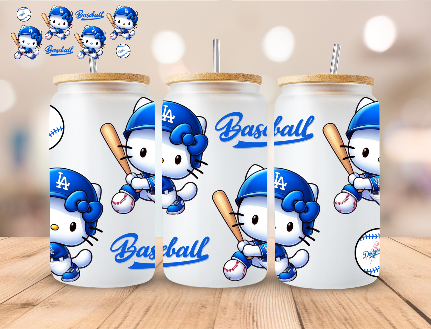 Baseball Kitty Dodgers - 16 oz / 20 oz Libby UV DTF Wrap