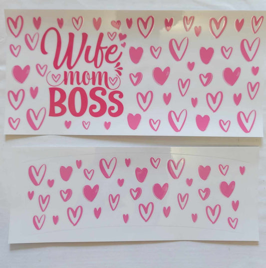 Pink Wife Mom Boss - UVDTF 40 oz Tumbler Wrap RTS