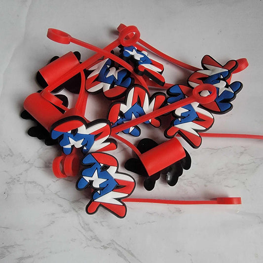 PR Flag Puerto Rico  - Silicone Straw Toppers 8 mm