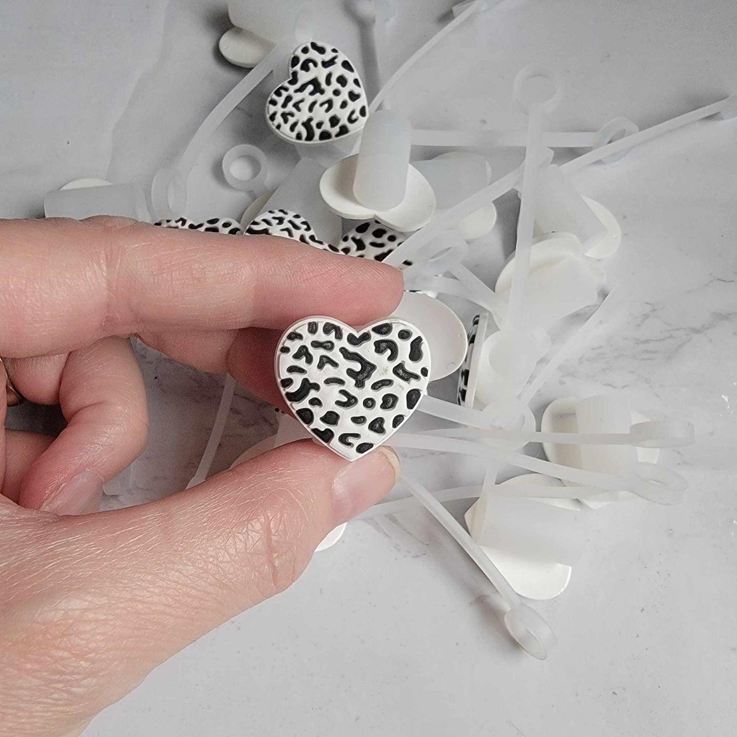 Cow Print Heart - Silicone Straw Toppers 8 mm