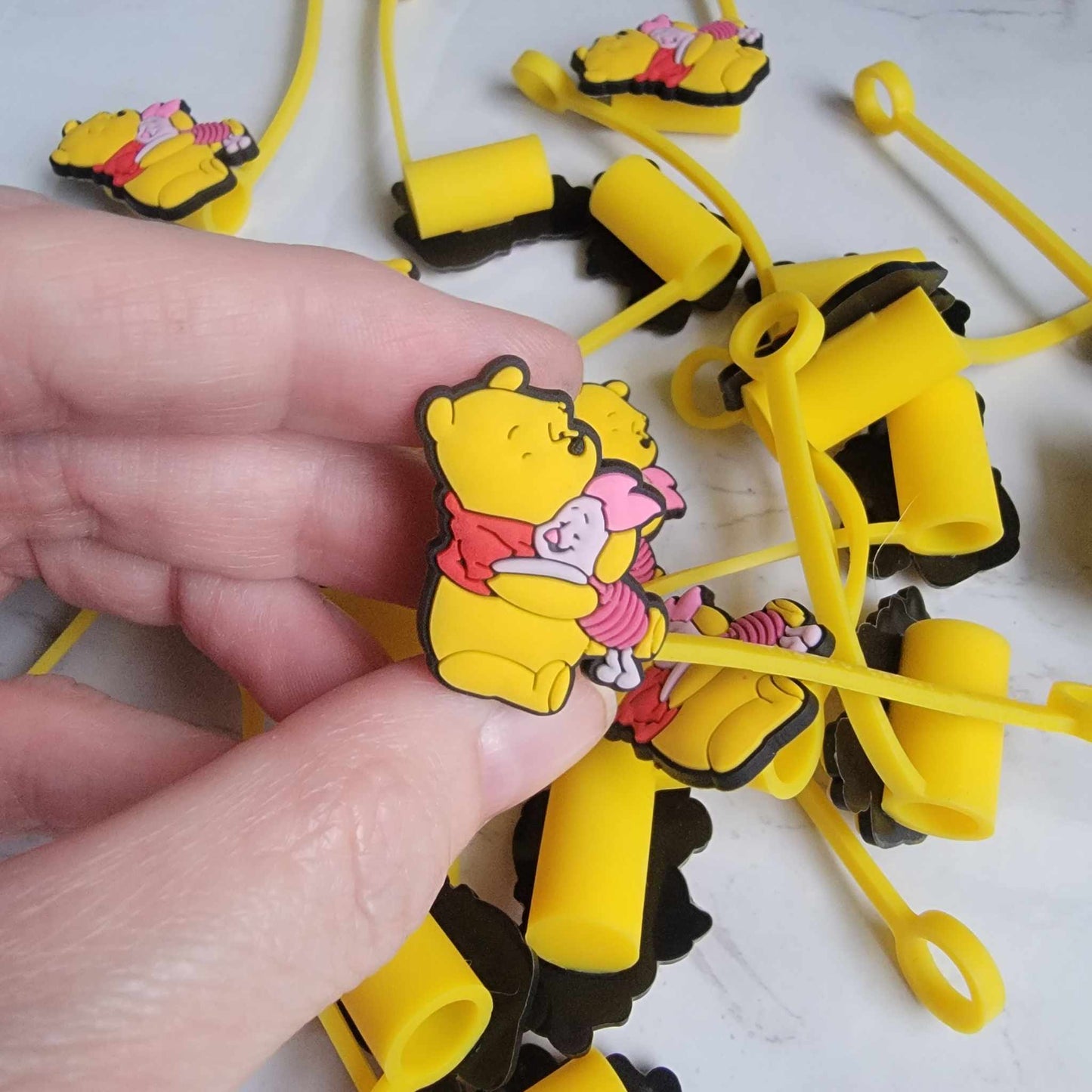 Yellow Bear With Piglet - Silicone Straw Toppers 8 mm