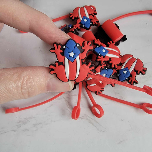 PR Puerto Rico flag Frog - Silicone Straw Toppers 8 mm