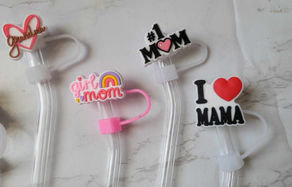 Mom, Dad, Granma - Silicone Straw Toppers 10 mm