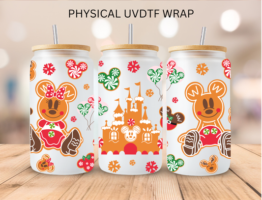 Christmas Gingerbread Mouse Train - 16 oz / 20 oz Libby UV DTF Wrap