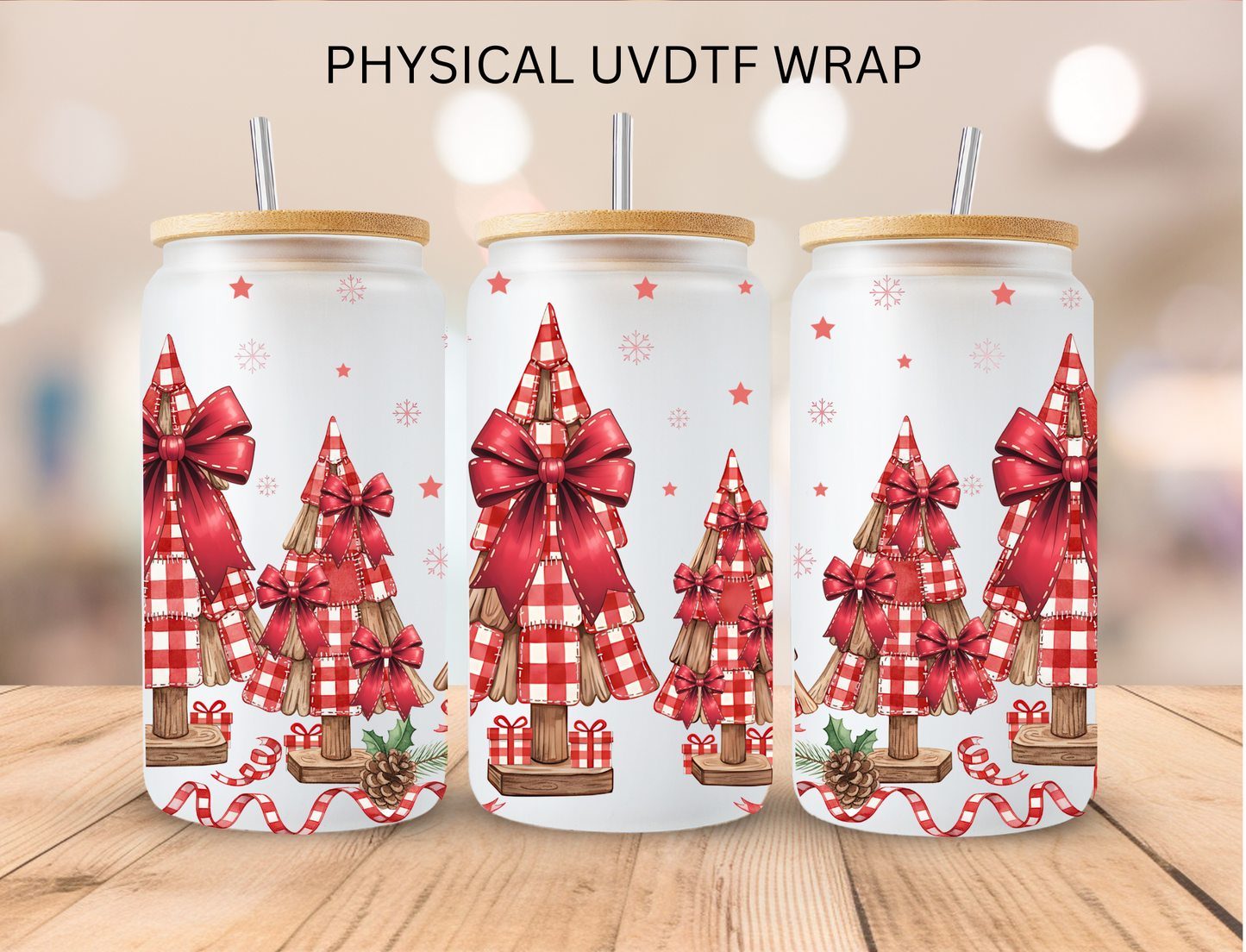 Christmas Red Checkered Trees - 16 oz / 20 oz Libby UV DTF Wrap