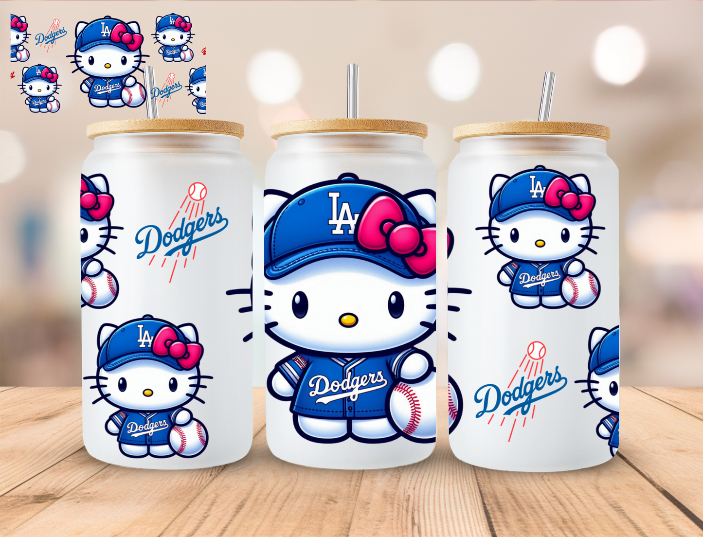 Baseball Dodgers Kitty - 16 oz / 20 oz Libby UV DTF Wrap