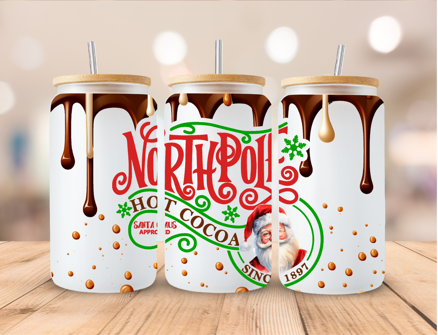 North Pole Drip Hot Chocolate - 16 oz / 20 oz Libby UV DTF Wrap