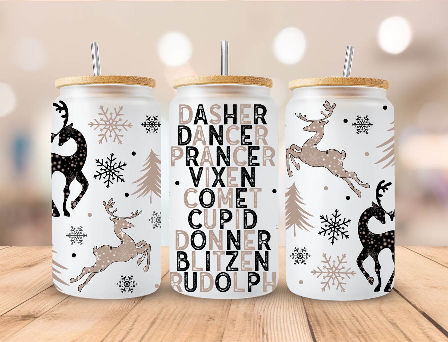 Christmas Reindeer Names - 16oz Libby UV DTF Wrap