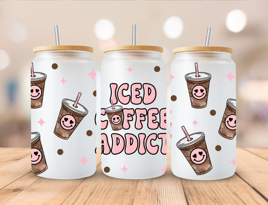 Pink Iced Coffee Addict - Libby UV DTF Wrap EXCLUSIVE DESIGNED