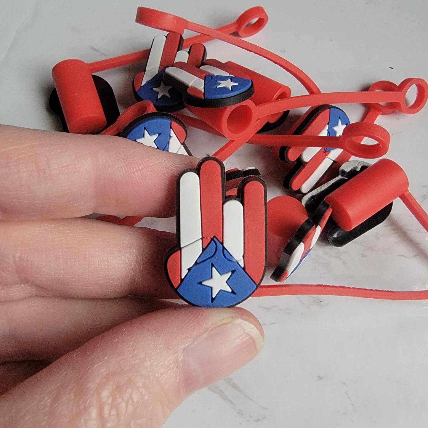 PR Flag Puerto Rico Hand  - Silicone Straw Toppers 8 mm