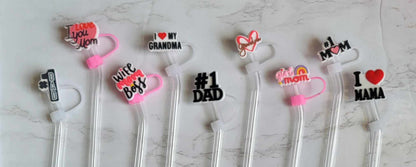 Mom, Dad, Granma - Silicone Straw Toppers 10 mm
