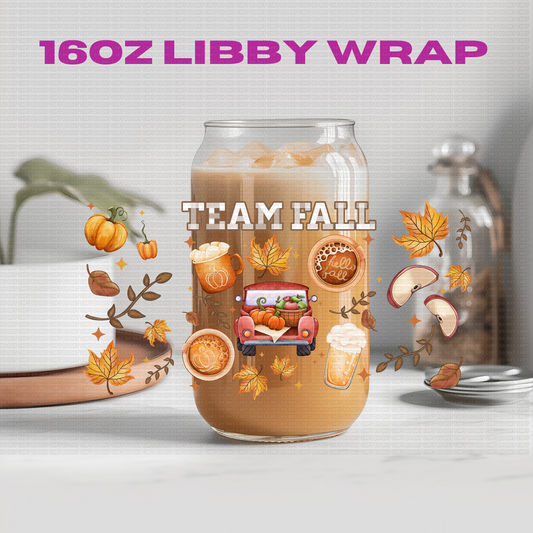 Autumn Fall Team Fall - 16 oz / 20 oz Libby UV DTF Wrap