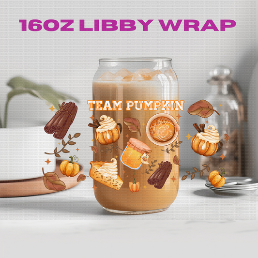 Autumn Fall Team Pumpkin - 16 oz / 20 oz Libby UV DTF Wrap