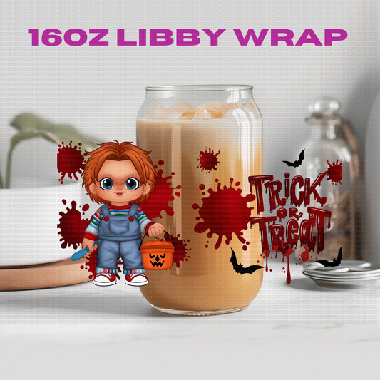 Halloween Chucky Horror Characters - 16 oz / 20 oz Libby UV DTF Wrap