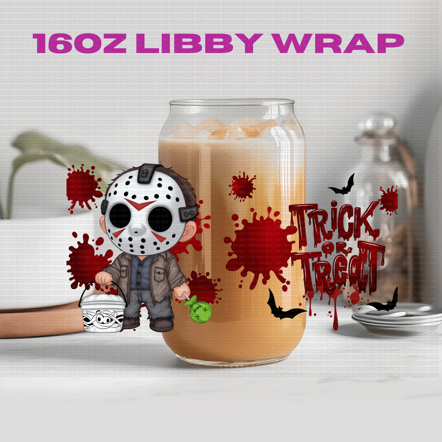 Halloween jason Horror Characters - 16 oz / 20 oz Libby UV DTF Wrap