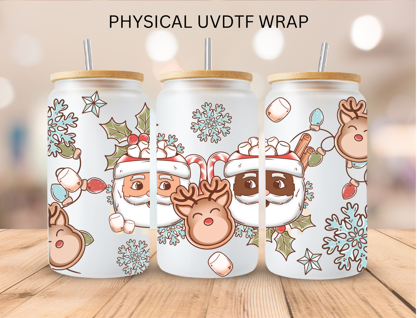 Christmas Hot Cocoa Santa's - 16 oz / 20 oz Libby UV DTF Wrap