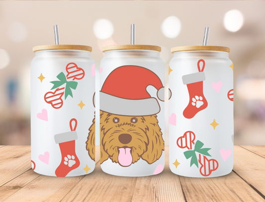 Brown Christmas Dog - 16oz Libby UV DTF Wrap