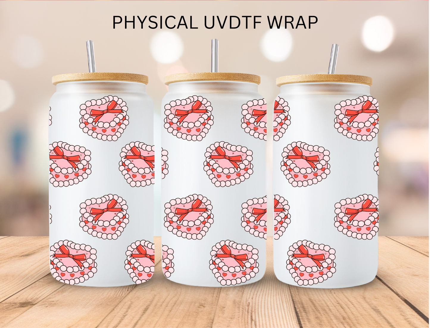 Valentines Pink Heart Cake - 16 oz / 20 oz Libby UV DTF Wrap