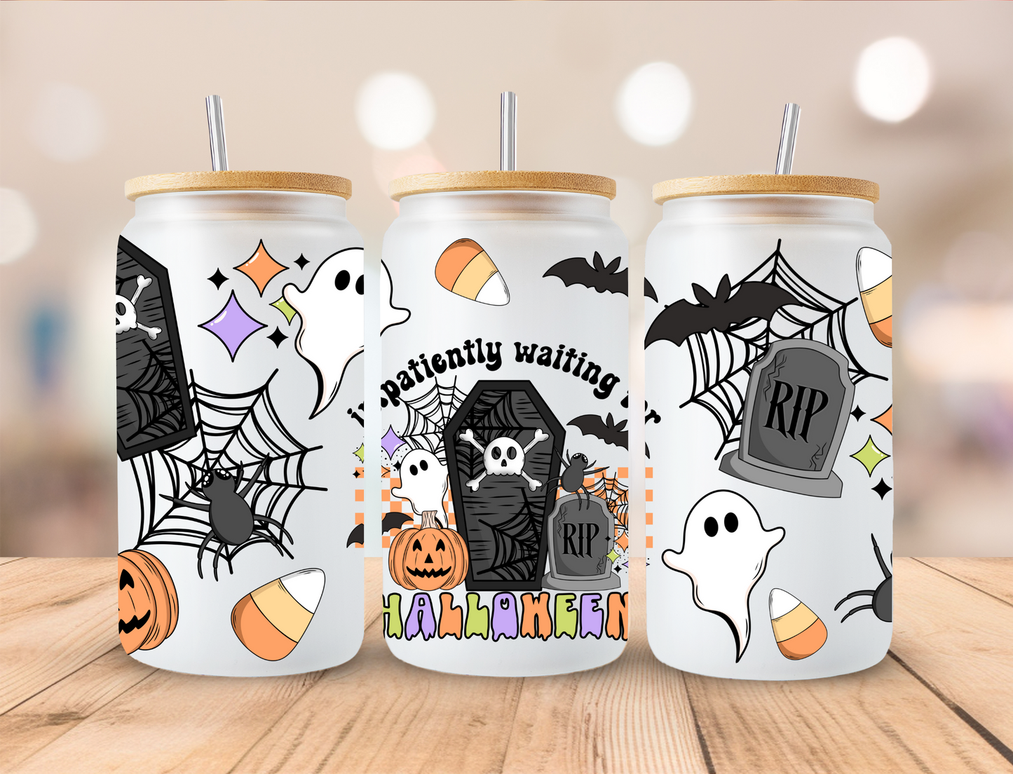 Impatiently Waiting For Halloween - 16 oz / 20 oz Libby UV DTF Wrap CERRAS EXCLUSIVE DESIGN