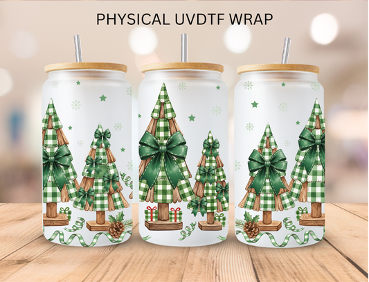 Christmas Green Checkered Trees - 16 oz / 20 oz Libby UV DTF Wrap