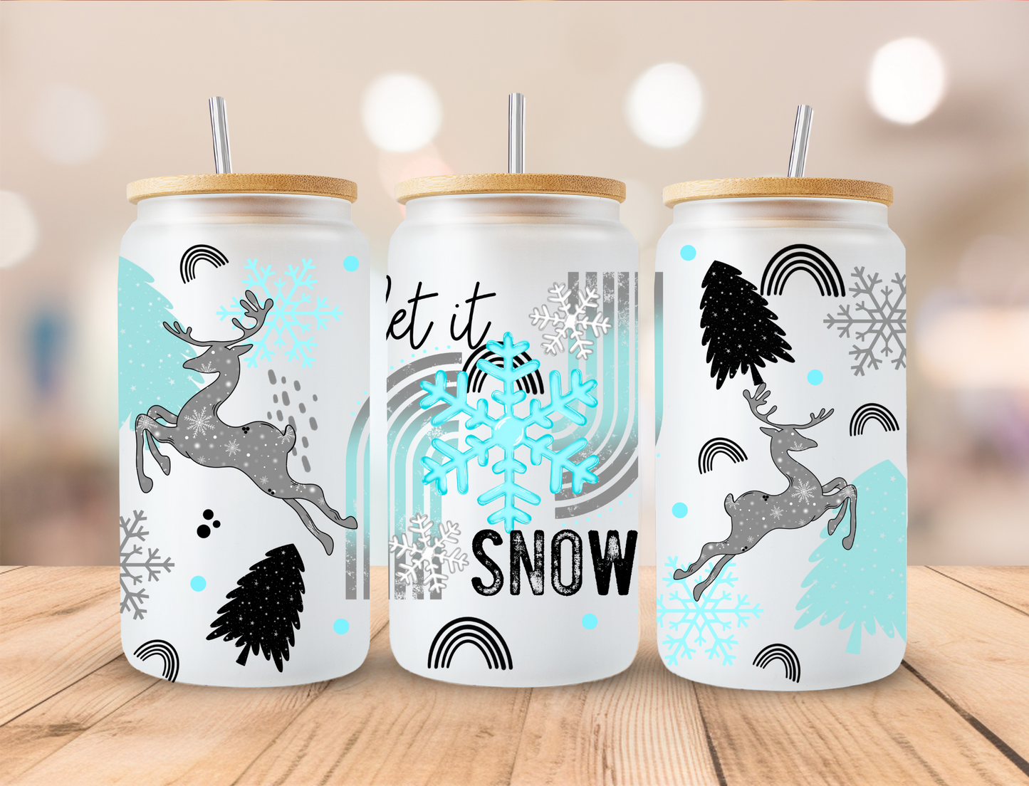 Christmas Let It Snow - 16oz Libby UV DTF Wrap