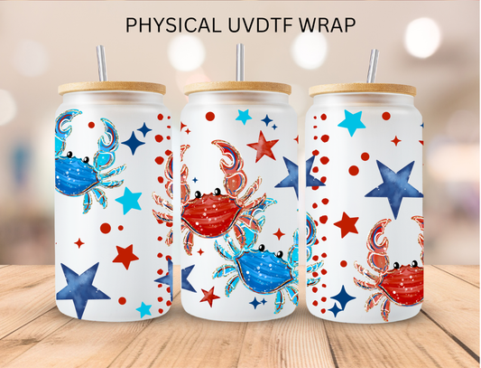 Red And Blue Crab - 16 oz / 20 oz Libby UV DTF Wrap