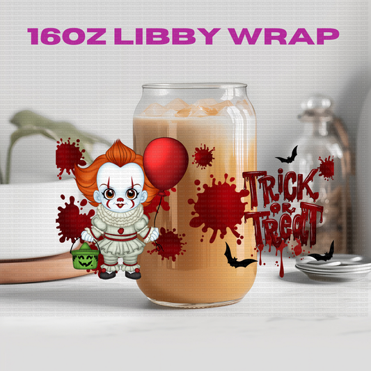 Halloween Pennywise Horror Characters - 16 oz / 20 oz Libby UV DTF Wrap