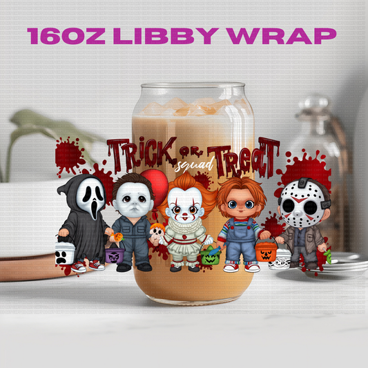 Halloween Trick or Treat Horror Characters - 16 oz / 20 oz Libby UV DTF Wrap