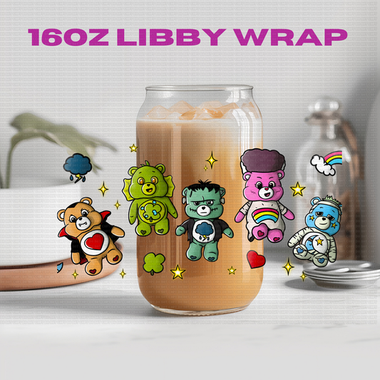 Halloween Colored Bears - 16 oz / 20 oz Libby UV DTF Wrap