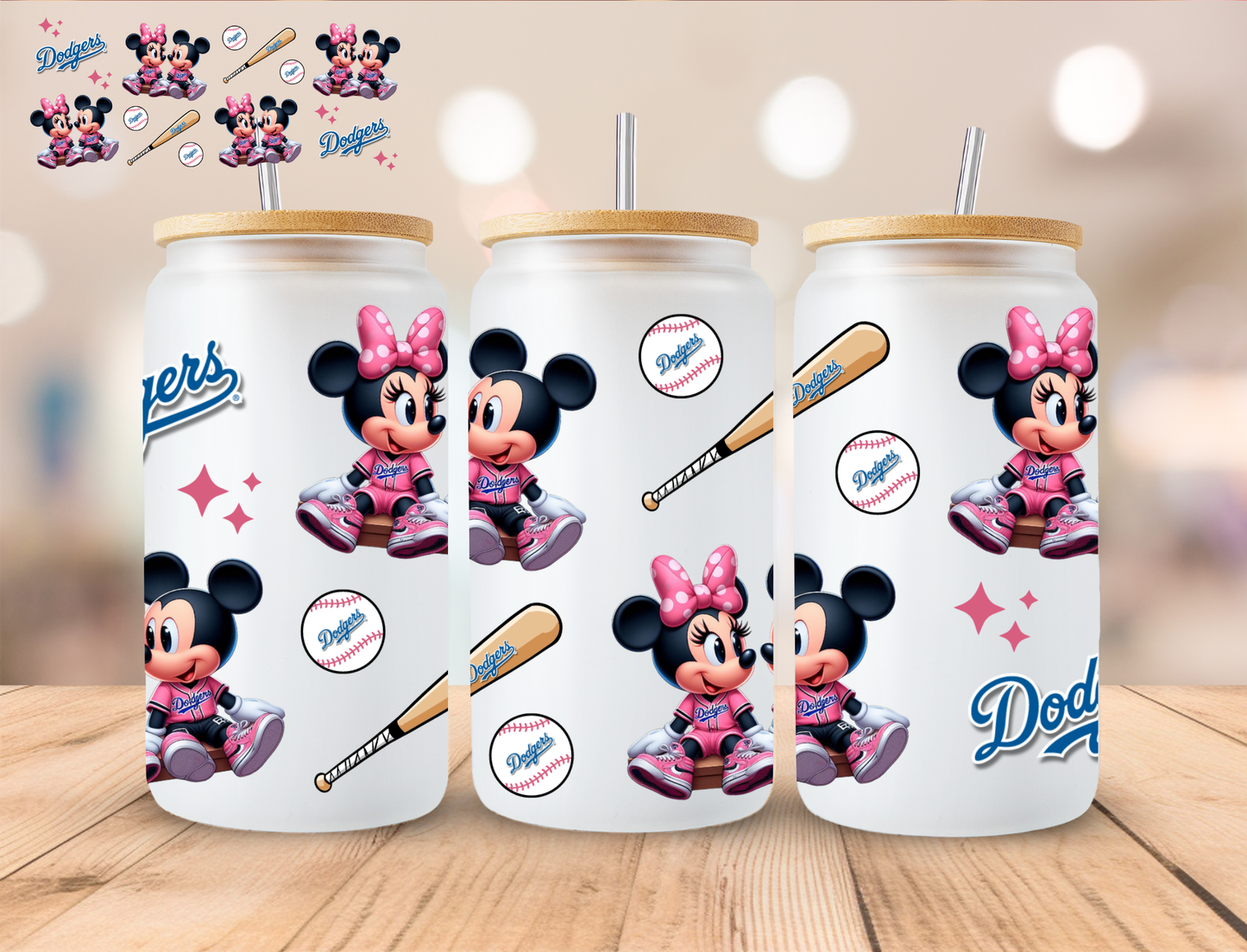 Mouse Couple Baseball Dodgers - 16 oz / 20 oz Libby UV DTF Wrap