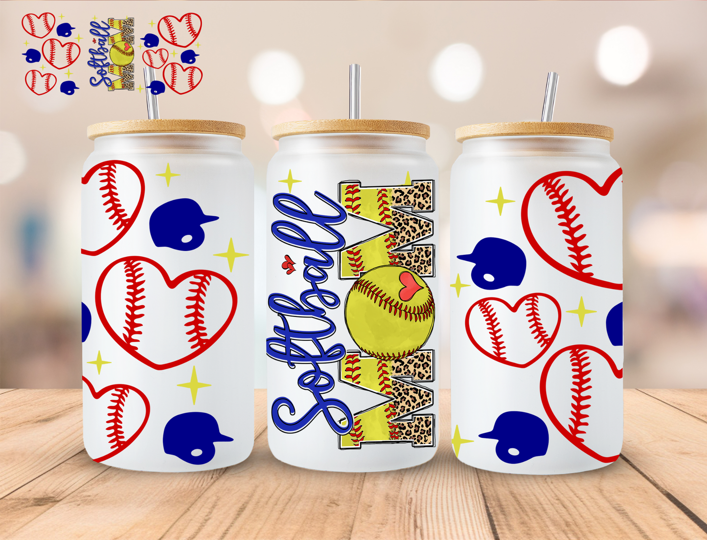 Softball Mom - 16 oz / 20 oz Libby UV DTF Wrap