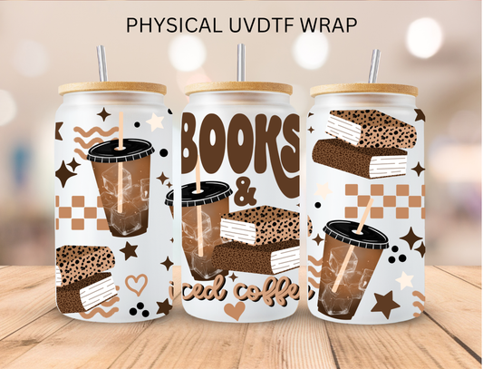 Books And Iced Coffee - 16 oz / 20 oz Libby UV DTF Wrap
