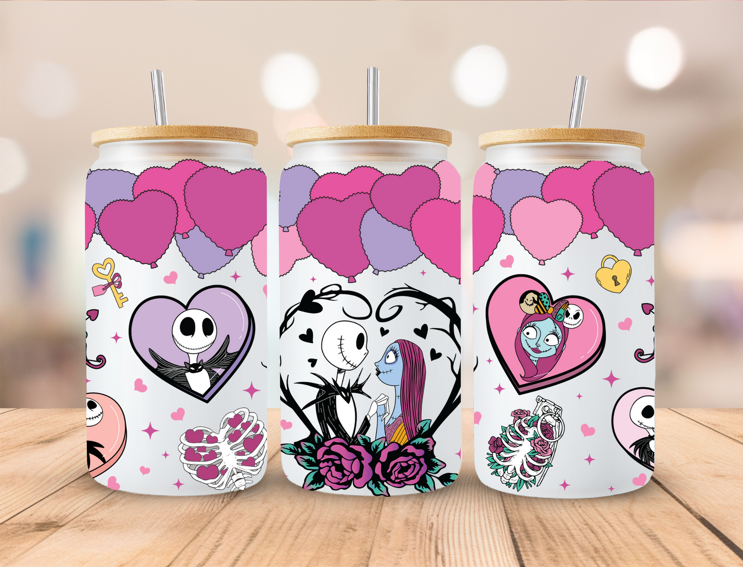 Valentines Skeleton Couple - 16 oz / 20 oz Libby UV DTF Wrap