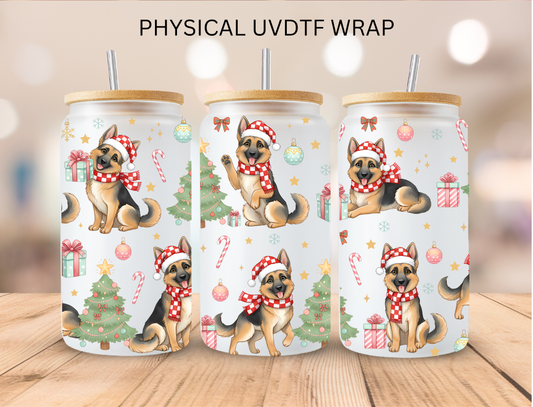 Christmas German Shepard - 16 oz / 20 oz Libby UV DTF Wrap