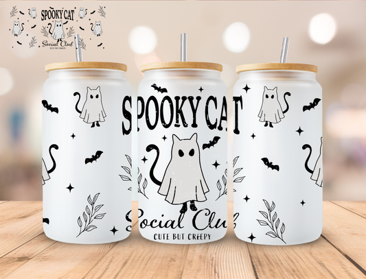 Halloween Spooky Cat Social Club - 16 oz / 20 oz Libby UV DTF Wrap