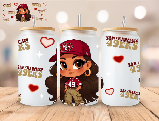 Football 49ers Girl - 16 oz / 20 oz Libby UV DTF Wrap